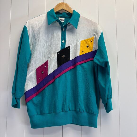 Vintage Teddi‎ Sport Womens 80s Grannycore Windbreaker Track Suit Size M Nylon - Picture 2 of 8